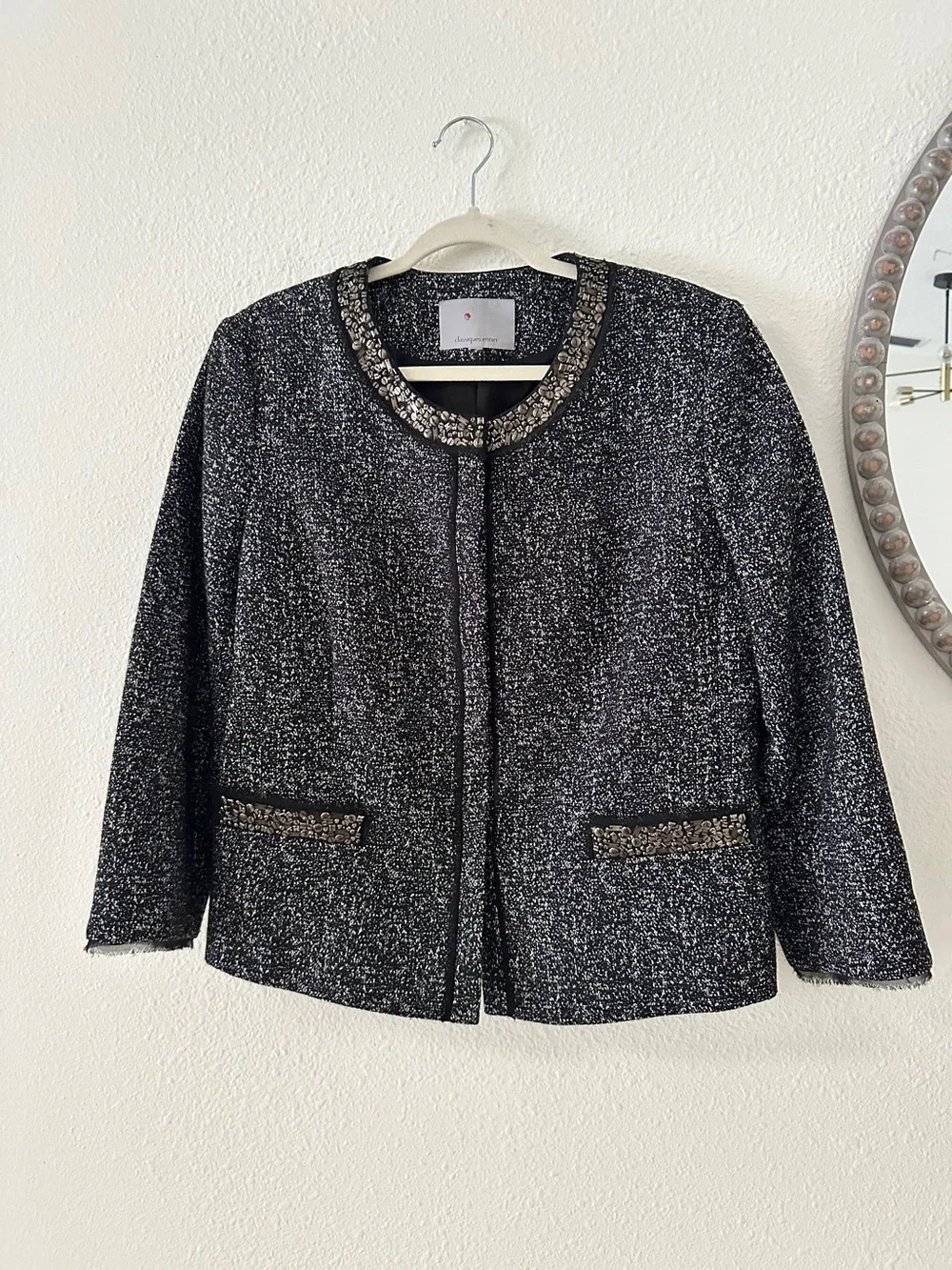 Classiques Entier Black Tweed Embellished Collar Jacket - Picture 1 of 7